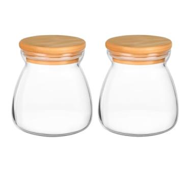Imagem de Kit Adorno Pote de Vidro com Tampa de Bambu Hermética C/2un - 600ml