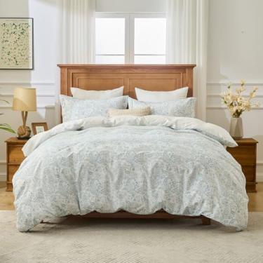 Imagem de Kingrest Conjunto de capa de edredom Queen 100% algodão - jogo de cama macio e respirável, capa de edredom leve com fecho de zíper, bolso profundo de 40,6 cm, (azul paisey)