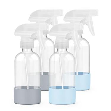 Imagem de Worldgsb Frascos de spray de vidro de 227 g com manga longa de silicone, 2 azuis e cinzas