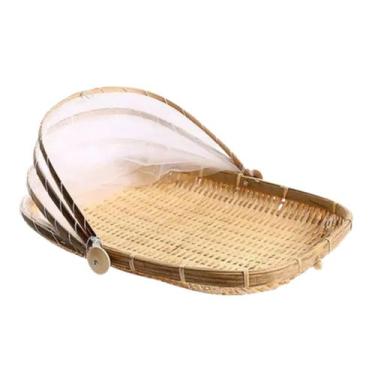 Imagem de Cesto Porta Bolo E Pão Com Cobertura Retrátil De Bambu Retangular Prot