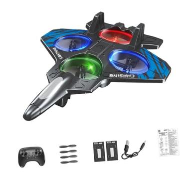 Imagem de Dynwave Avião de controle remoto de espuma para crianças e adultos, portátil, recarregável, anticolisão, 6 canais, modelo de jato de RC, Bateria Azul Duas