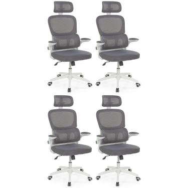 Imagem de Kit 4 Cadeiras De Escritório Executiva Viena Com Regulagem De Altura - Cinza