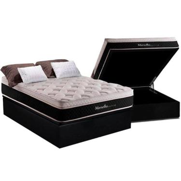 Imagem de Cama Box Baú Casal: Colchão Molas Herval Maxspring Marselha + Base Crc Suede Black(138X188)