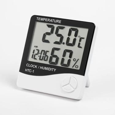 Imagem de Termo Higrômetro Digital com Relógio Ideal para Casa Escritório e Estú