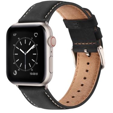 Imagem de SUNFWR Pulseiras de couro compatíveis com Apple Watch Ultra 2, Ultra, SE2, SE, séries 10, 9, 8, 7, 6, 5, 4, 3, 2 e 1 de 42 mm (séries 3 2 1)