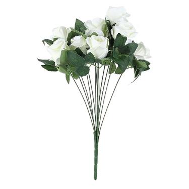 Imagem de Rosas Artificiais Bouquet 13 Plush Tecido Simulado Flores De Seda Real Procurando Rosas Falsas para Decoração De Casamento Home Decor Valentine Party Silk Material 151g (Branco)
