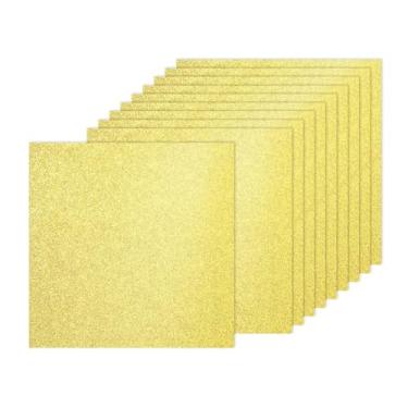 Imagem de PATIKIL 40 folhas de cartolina dourada clara com glitter, 30 x 30 cm, papel brilhante, 250 g/m², papel brilhante para artesanato, scrapbook, arte faça você mesmo, festa de casamento
