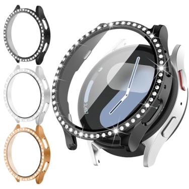 Imagem de Pacote com 3 capas brilhantes para Samsung Galaxy Watch 7 protetor de tela de 40 mm e 44 mm para mulheres, capa rígida de diamante de cristal com glitter de policarbonato com proteção total para