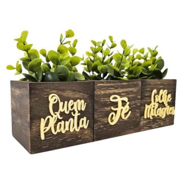 Imagem de Trio Vasinhos Decorativos Quem Planta Fé Colhe Milagres Acrílico Espel