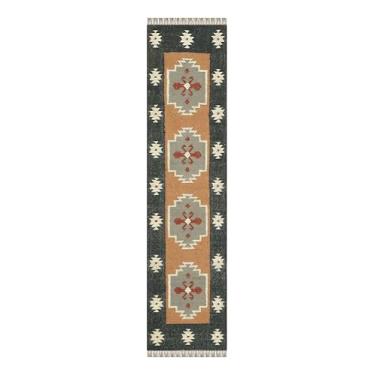 Imagem de Kilim Runner 2,6 x 10 Tapete reversível de lã do sudoeste juta Runner design geométrico marrom preto tapete grosso 0,5 cm para ambientes internos e externos para cozinha, corredor, entrada