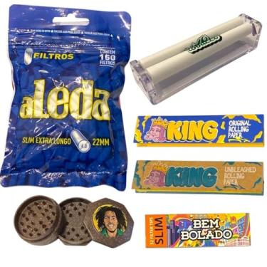 Imagem de Kit Tabacaria Bolador Manual, Triturador Fibra de Coco, Filtro Aleda Longo, Sedas e Piteiras de Papel