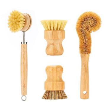 Imagem de Conjunto de pincéis de prato de bambu SAMEBUTECO 4 em 1 Kitchen Clean