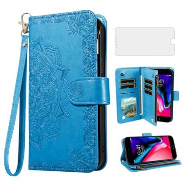 Imagem de Asuwish Capa de telefone para iPhone 7plus 8plus 7/8 Plus capa carteira celular com protetor de tela de vidro temperado e flor flip porta-cartão de crédito suporte para celular i Phone7s 7s + 7+ 8s 8+