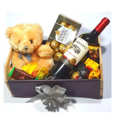 Imagem de Cesta De Chocolates Vinho Pelúcia Bombons Presente Premium - Cesta de 