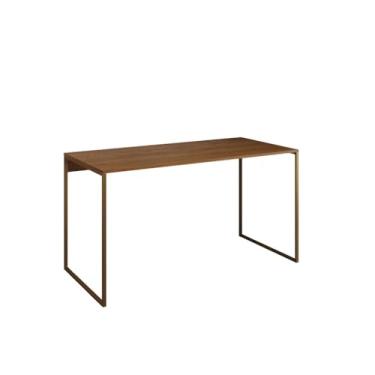 Imagem de Mesa Escrivaninha Para Escritório Industrial Grécia Base Ferro Tampo de 120x53cm em Madeira(DOURADO/AMÊNDOA)