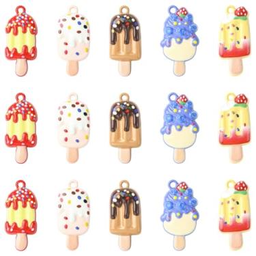 Imagem de UR URLIFEHALL 15 peças, 5 estilos, pingentes de liga de sorvete, coloridos, pintados, lindos pingentes de comida para artesanato, brincos, pulseiras, colares, joias