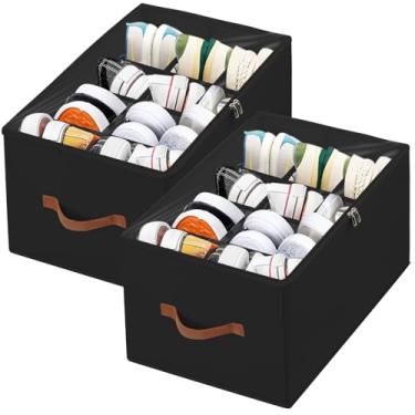 Imagem de Pacote com 2 organizadores de sapatos para armário, caixa organizadora dobrável com capa transparente e alças resistentes, caixa de armazenamento de sapatos para tênis, sandálias, chinelos, economia