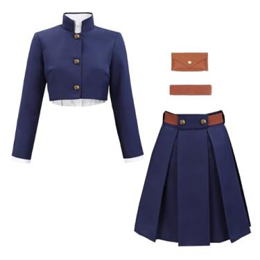 Imagem de C-ZOFEK Uniforme de cosplay de anime tamanho EUA com cinto de cintura bolsa casaco saia feminina fantasia de Halloween, Azul marino, PP