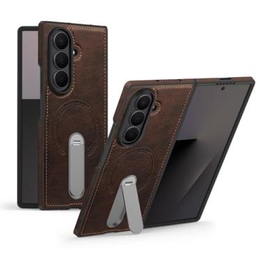 Imagem de Capa de couro com suporte rotae 360 para Samsung Galaxy Z Fold 7 6 5 4 3 5G capa magnética resistente, capas militares à prova de choque (dobradas 4, café)