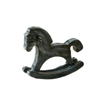 Imagem de XLWLLNJ Cavalo de Balanço de Madeira, Decoração para Casa, Artesanato, Brinquedo de Mesa, Decoração de Mesa, Festivo, Presente Ideal, Azul, Tamanho real