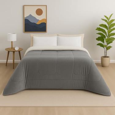 Imagem de Coberdrom Casal Queen Sherpa Dupla Face Pele de Carneiro – Edredom e Cobertor Macio para Inverno(Cinza)