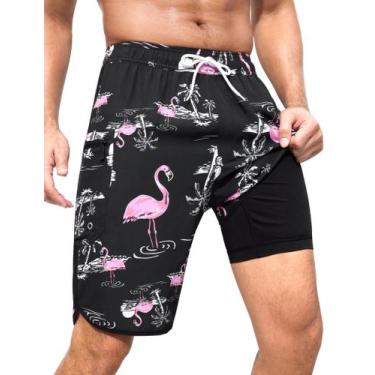 Imagem de Calções de natação SILKWORLD Quick Dry Swim Shorts 2 em 1 masculinos