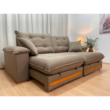 Imagem de Sofá Retrátil Reclinável 2,10 m Linho Marrom A229 Gael
