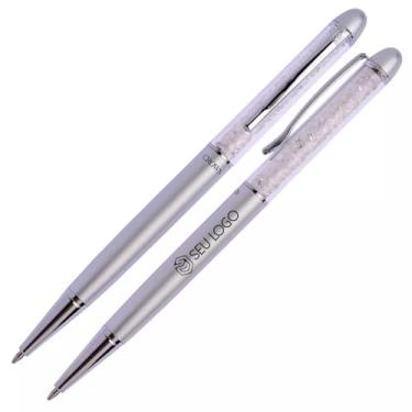 Imagem de Caneta Personalizada Gravação Nome Símbolo Crown Cristal Elegante Fashion Luxo Presente (Cinza)