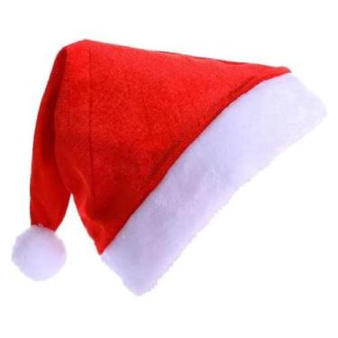 Imagem de Gorro Papai Mamãe Noel Veludo Fantasia Natal Vermelho Adulto Infantil 