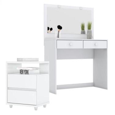 Imagem de Penteadeira Daila com Led e Mesa de Cabeceira Campeche Branco - Henn