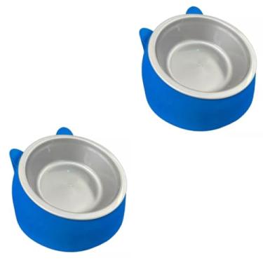 Imagem de Comedouro e Bebedouro Pet Elevado Alto Kit com 2 pçs Gatos Cachorro(Azul)