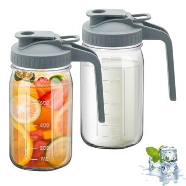 Imagem de Jarro de vidro com tampa dupla à prova de vazamento com alça, recipiente de geladeira de boca larga para leite materno para água, suco (2, cinza, 947 g)