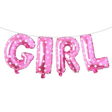 Imagem de Letras de balão de 40,6 cm para meninos ou meninas | Balões reveladores de gênero, decorações de revelação de gênero | Decorações de chá de bebê (coração rosa menina)