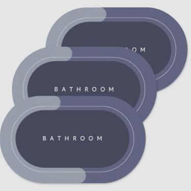 Imagem de Tapete Absorvente Antiderrapante para Banheiro, Kit com 3 Peças, Azul, Secagem Rápida