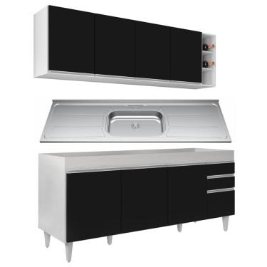 Imagem de Armário Aéreo Nevada e Balcão Gabinete 180cm Com Pia Dallas Branco/Preto - Lumil