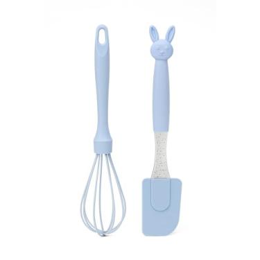 Imagem de Kit Utensílios de cozinha de silicone, Espatula e Fuê Azul bebê, Com Cabo longo de 26,5cm e Decorado