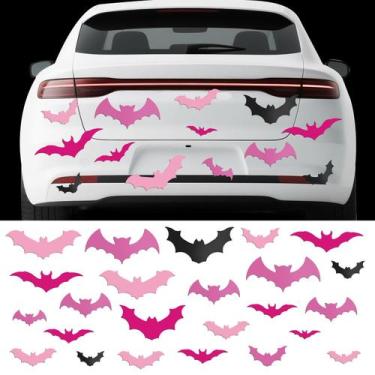Imagem de Flutesan, 28 unidades de ímãs de morcego de Halloween, rosa, preto, 15
