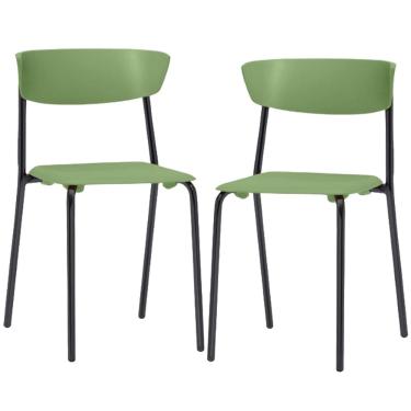 Imagem de Kit 02 Cadeiras Empilhável Fixa F02 Base Aço Preta Verde - Lyam Decor