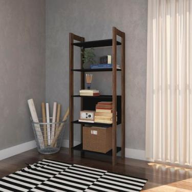 Imagem de Estante de Livros Sala Multiuso 5 Prateleiras MDP Preto/Nogal Tecnomob