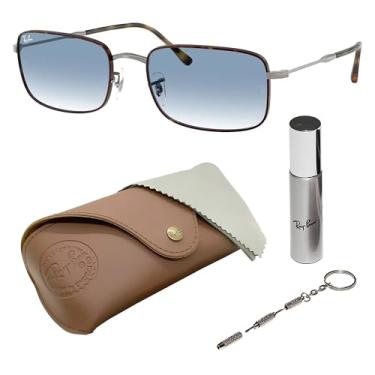 Imagem de Ray-Ban RB3746 Óculos de sol retangulares para homens e mulheres com kit oficial RAYBAN Eyewear, Havana polida em armação de bronze | Lente azul gradiente transparente, 59 mm