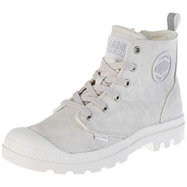Imagem de PALLADIUM Bota feminina de lona Pampa Hi Zip Desert Wash, Estrela branca, 6.5