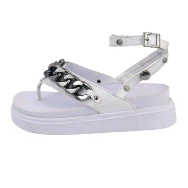 Imagem de Sandália Papete Feminina Dedo Flatform Detalhe Corrente Frontal Amarração Tornozelo Anatomica