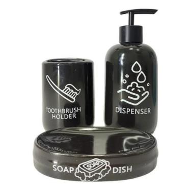 Imagem de Kit Banheiro 3 Peças para Bancada Porcelana Black Wincy