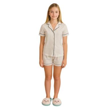 Imagem de Pijama Juvenil Feminino em Algodão Conjunto Manga Curta com Short Conf