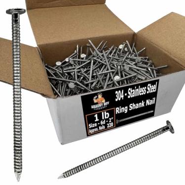 Imagem de BRAUNY BOY – 5 cm AÇO INOXIDÁVEL – Sequoia, prego de revestimento de madeira de cedro – Haste de anel 6D – Resistente à ferrugem 304 Prego inoxidável para tapume, deck, ardósia de telhado – 5 cm