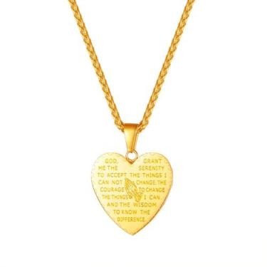 Imagem de Colar masculino U7, versículo bíblico, banhado a ouro 18K com oração d