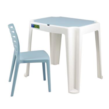 Imagem de Conjunto Infantil de Mesa e Cadeira Tramontina Beni Azul em Polipropileno com Quadro de Atividades