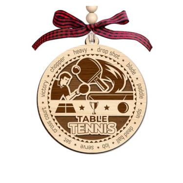 Imagem de Ornamento de tênis de mesa com design de madeira de 2 camadas - decoração temática de férias para jogadores de tênis de mesa - lembrança de árvore de Natal para amantes de pingue-pongue - enfeite