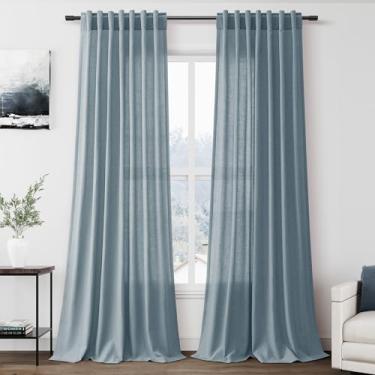 Imagem de Cortinas de linho azul claro extralongas 300 cm para sala de estar, conjunto com 2 painéis, bolso para varão, filtro de luz, semitransparente, de linho macio, cortinas de janela de privacidade para