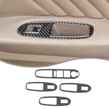Imagem de Adesivo de moldura de botão de elevação de vidro traseiro de carro compatível com Alfa Romeo 159 (2004-2011) Capa de acabamento de botão de elevação de vidro de porta interna de fibra de carbono macia